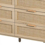 43-Inch 6-Drawer Rattan Storage Cabinet in Natural for Bedroom and Living Room
