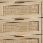 43-Inch 6-Drawer Rattan Storage Cabinet in Natural for Bedroom and Living Room