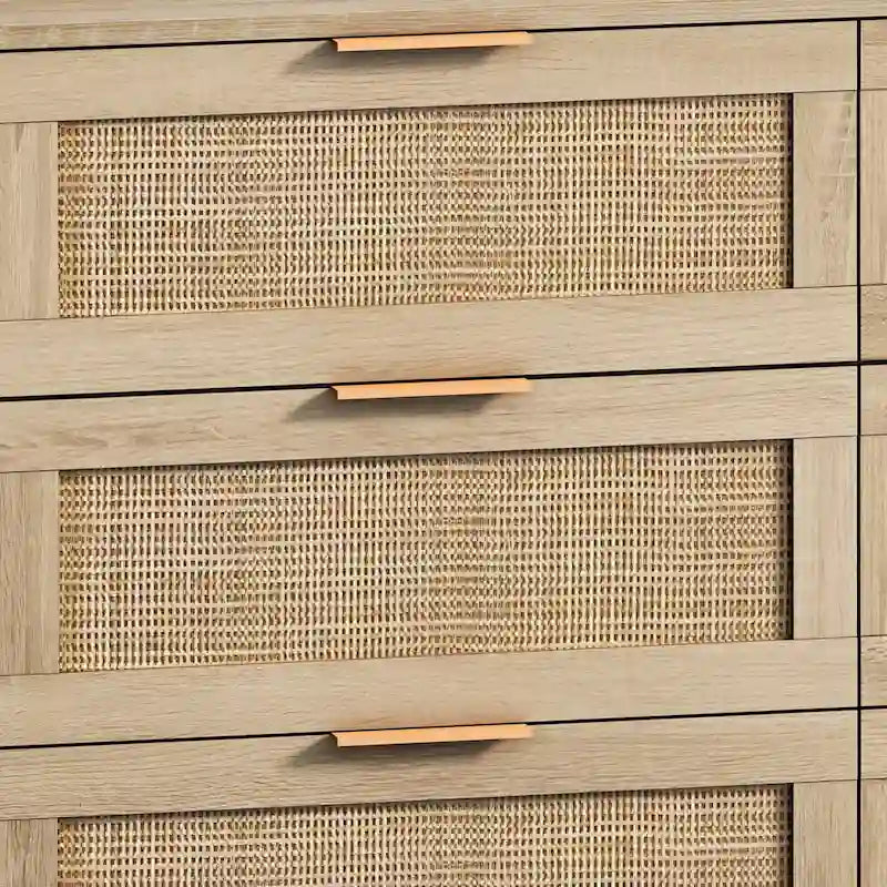 43-Inch 6-Drawer Rattan Storage Cabinet in Natural for Bedroom and Living Room