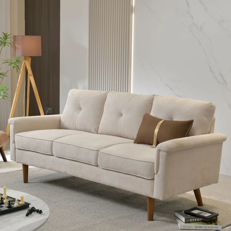 Modern Fabric Indoor Sofa with Cushions and Solid Wood Legs