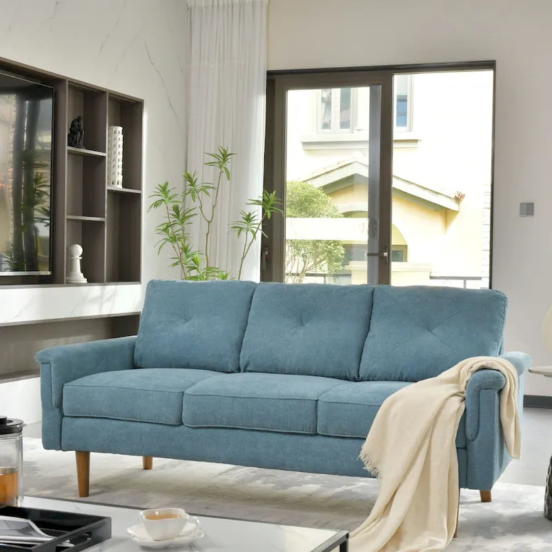 Modern Fabric Indoor Sofa with Cushions and Solid Wood Legs