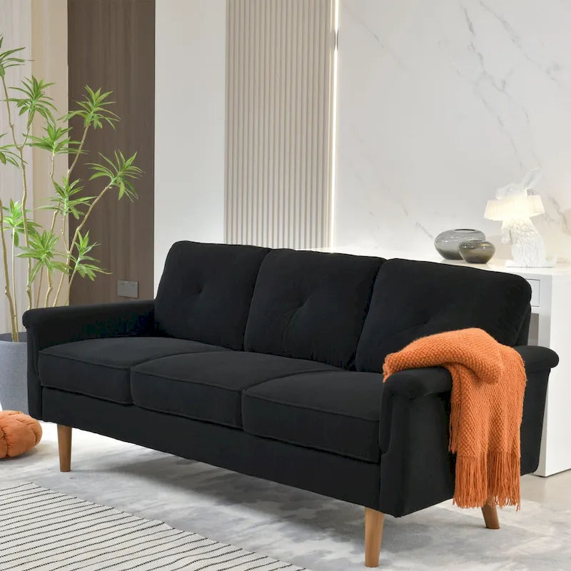 Modern Fabric Indoor Sofa with Cushions and Solid Wood Legs