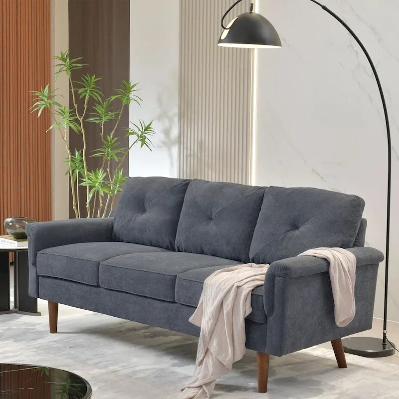 Modern Fabric Indoor Sofa with Cushions and Solid Wood Legs