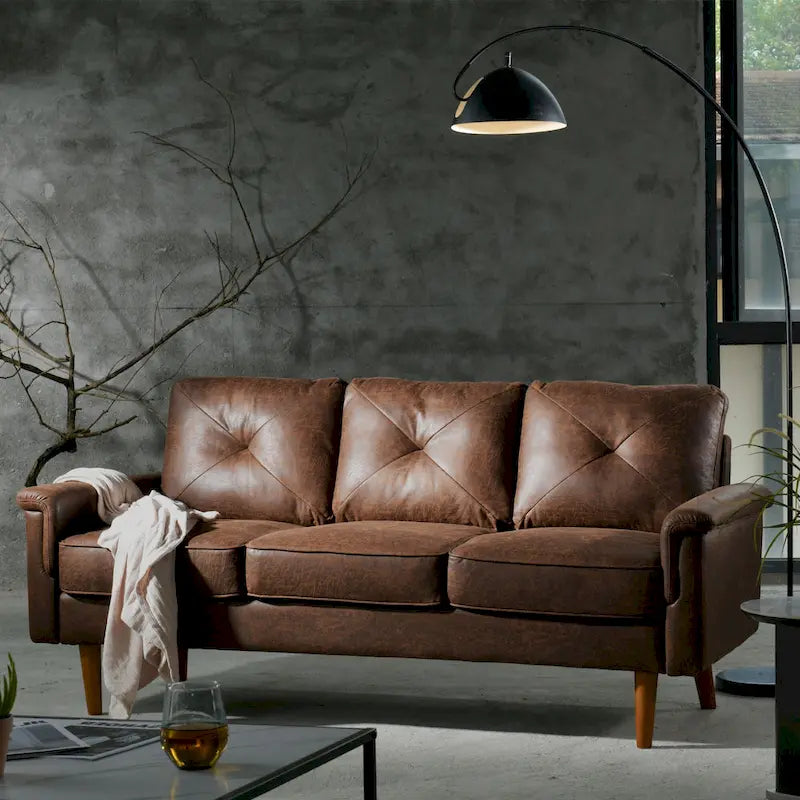Modern Fabric Indoor Sofa with Cushions and Solid Wood Legs
