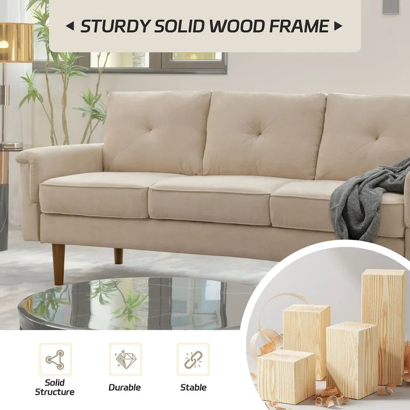 Modern Fabric Indoor Sofa with Cushions and Solid Wood Legs