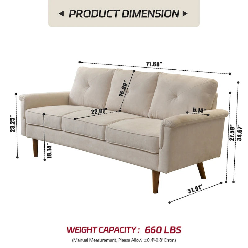 Modern Fabric Indoor Sofa with Cushions and Solid Wood Legs
